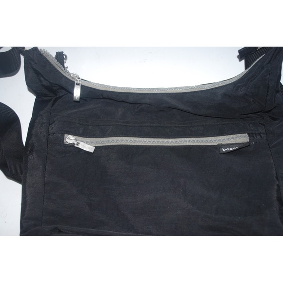 Baggallini Vislon Sidekick Hobo Bag Black Nylon Tan Interior Pre-Owned - Picture 2 of 4